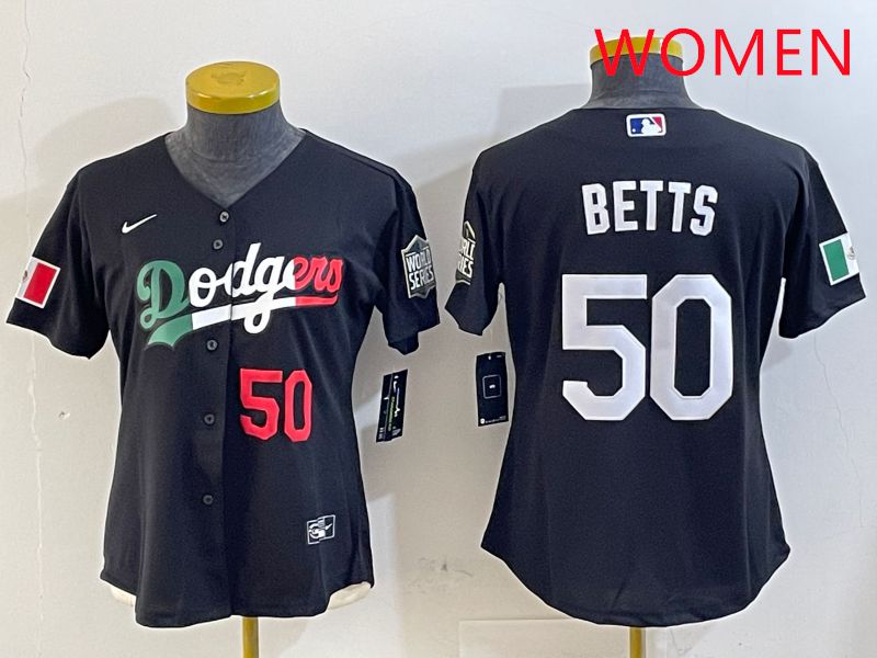 Women Los Angeles Dodgers #50 Betts Black Mexico Game 2025 Nike MLB Jersey style 8